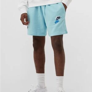 Nike Sportswear All Over Branding Multi Futura Shorts Aqua Blue Mens sz XLarge